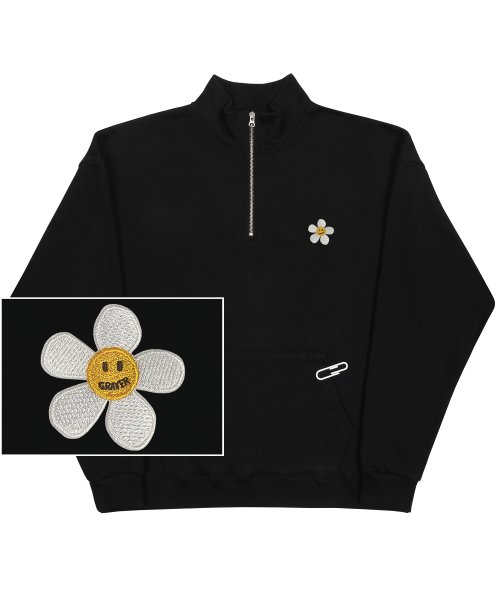 MUSINSA | GRAVER [UNISEX] STREET FLOWER EMBROIDERED HALF ZIP UP