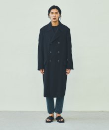 Over-sized Double-Breasted Coat - Black