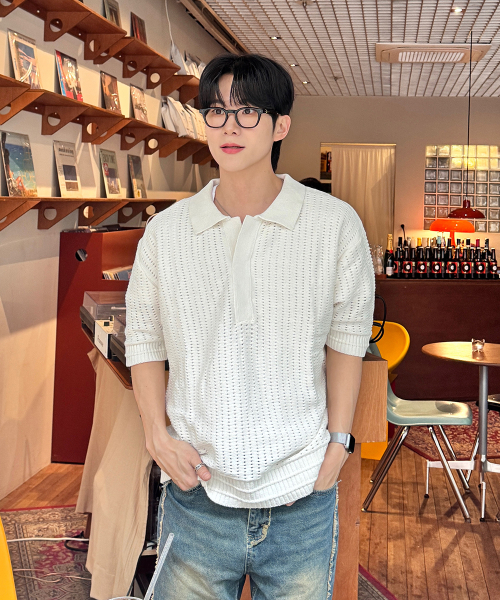 메종미네드(maisonmined) BUTTER CREAM KNIT HALF SHIRTS
