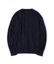 WASHABLE PURE WOOL CREW NECK KNIT (DARK NAVY)