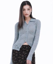 Rose Lace Zip-up Shirt Icey Blue