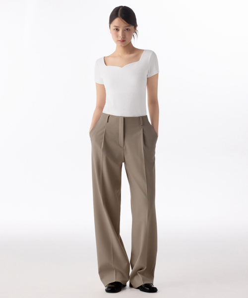 Women's Waistbandless Wide Slacks [Dusty Beige]