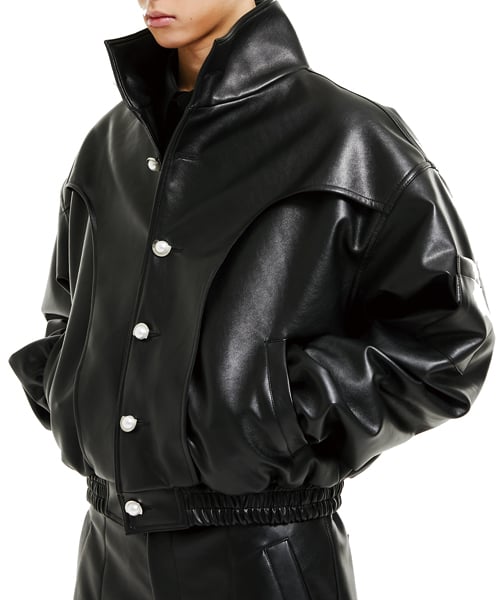 MUSINSA公式 | ESC STUDIO Leather crop bomber jacket (black)