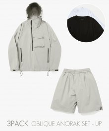 [3 PACK]오디너리 컴포트 오블리크 아노락 셔츠 에센셜 쇼츠 셋업_Neutral Gray