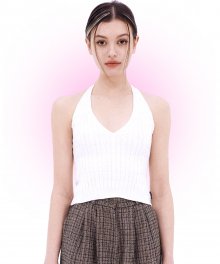 Knitted Cable Halter Top Off White