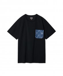 Flower Embroidery Pocket T-shirts Black