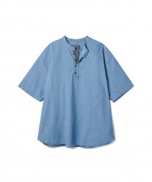 Loop Button Washed Half Shirts Light Blue