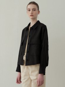 linen cropped shirt jacket (black)