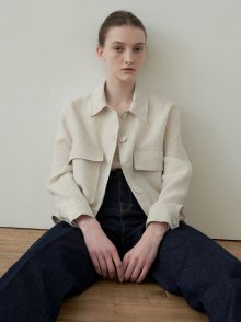 linen cropped shirt jacket (light beige)