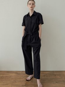 belted cotton jumpsuit (dark navy)