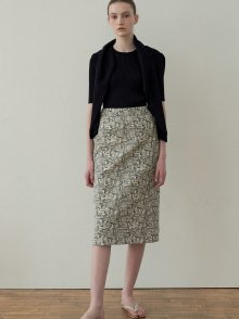 printed wrinkle skirt [fabric from Japan] (grey)