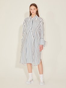 Overlap Stripe Shirt Dress_White 오버랩 스트라이프 셔츠 드레스_화이트