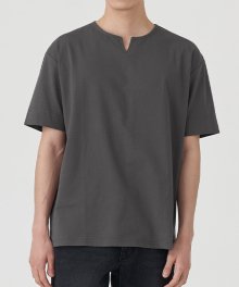 넥 슬릿 반팔 티셔츠 (CHARCOAL GREY)