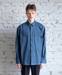 오픈 카라 셔츠 재킷 (블루)