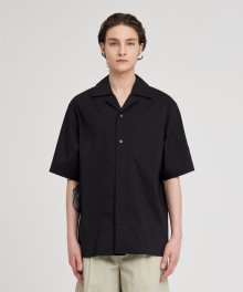 Open Collar Half Sleeve Shirts - Black