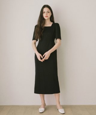 벨르마(BELLEMA) Square Short-Sleeved Dress [Blac...