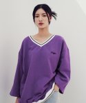 팽고(FANGOH) ST-7부 슬릿 소매 브이넥 맨투맨 purple