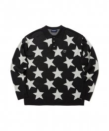 KNITTED STAR POLO SHIRT (BLACK)