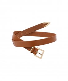 Metal Tip Plain Leather Belt in Brown VX1MT100-93