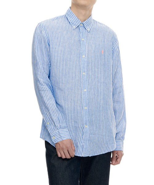 폴로 랄프 로렌(POLO RALPH LAUREN) 커스텀핏 스트라이프 리넨 셔츠 - 블루 - 139,300 | 무신사 스토어 폴로 랄프 로렌(Polo Ralph Lauren) 커스텀핏 스트라이프 리넨 셔츠 - 블루 - 139,300 | 무신사 스토어