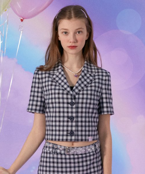 (JK-21311) CHECK CROP SHORT куртка темно-синий