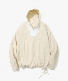 샌딩 옥스포드 후드 배색 아노락 셔츠_Linen Beige