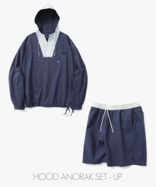 [SET]샌딩 옥스포드 후드 배색 아노락 셔츠 에센셜 배색 쇼츠 셋업_Light Navy