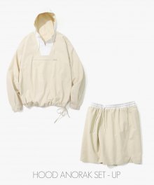 [SET]샌딩 옥스포드 후드 배색 아노락 셔츠 에센셜 배색 쇼츠 셋업_Linen Beige