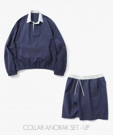 [SET]샌딩 옥스포드 칼라 아노락 셔츠 에센셜 배색 쇼츠 셋업_Light Navy