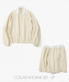 [SET]샌딩 옥스포드 칼라 아노락 셔츠 에센셜 배색 쇼츠 셋업_Linen Beige