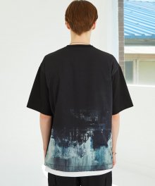 블랙 울트라 오버핏 디지털프린트 반팔 티셔츠 IETS1E409BK