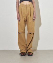 Cotton Layered Trousers (Brown)