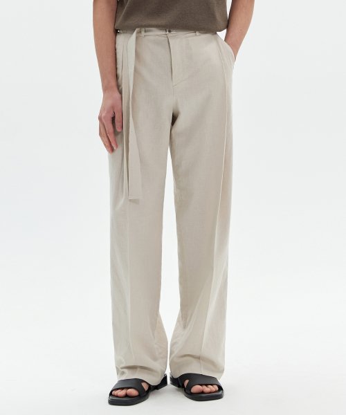 MUSINSA | COSTUME O'CLOCK Belt Linen One Tuck Wide Pants Light