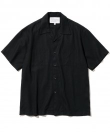 two pocket linen short shirts black