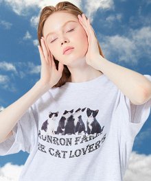OVER FIT CATS T-SHIRT WHITE MELANGE