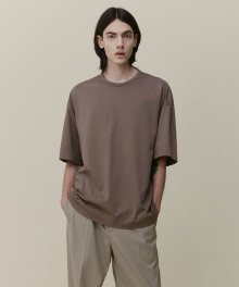 TAUPE BROWN OVER FIT SILK SOFRON HALF T-SHIRTS TNTS1E706W2