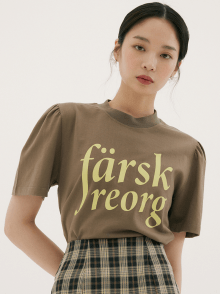 FSK PRINTING  PUFF-SLEEVE T-SHIRTS BROWN