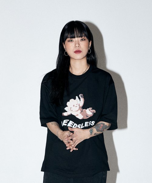 리즈리스() 큐피트 프린팅 반팔 티셔츠 [블랙] 상품 이미지