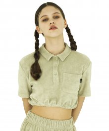 Terry crop top [ Ivory/Peach/Olive ]