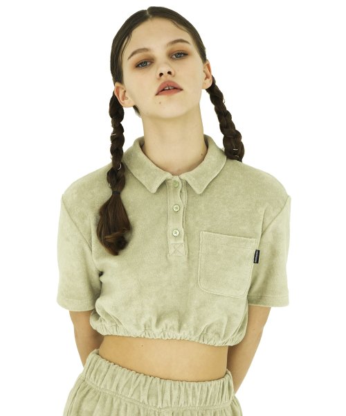 Terry crop top Ivory/Peach/Olive