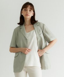 Kaylee Short Sleeves Belted Linen Jacket_Light Khaki