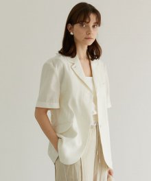 Kaylee Short Sleeves Belted Linen Jacket_White