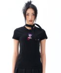 피버미닛(FEVERMINUTE) 미닛 백리본 걸슬림 티셔츠 - 블랙