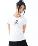 피버미닛(FEVERMINUTE) 미닛 백리본 걸슬림 티셔츠 - 화이트