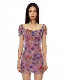 C METALLIC FLOWER SHIRRING DRESS_LIGHT VIOLET