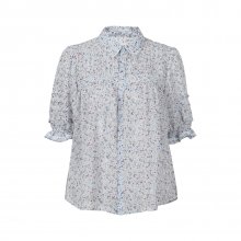 PINTUCK DETAIL FLORAL BLOUSE S/BLUE