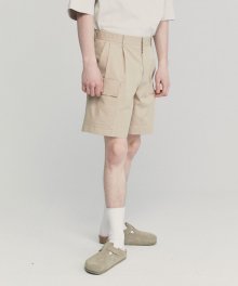 BEIGE WIDE FIT CARGO HALF PANTS TNPA1E714I2