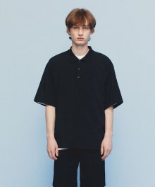 BLACK SEMI OVER FIT POLO T-SHIRTS TNTS1E709BK