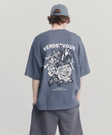 BLUE GREY OVER FIT FLOWER EMBROIDERY T-SHIRTS TNTS1E710G2