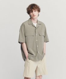 MOSS SEMI OVER FIT NYLON CAMP COLLAR SHIRTS TNSH1E713E2